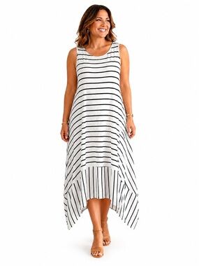 NWT Kozan Sleeveless Striped Handkerchief Hem Dress - White/Black